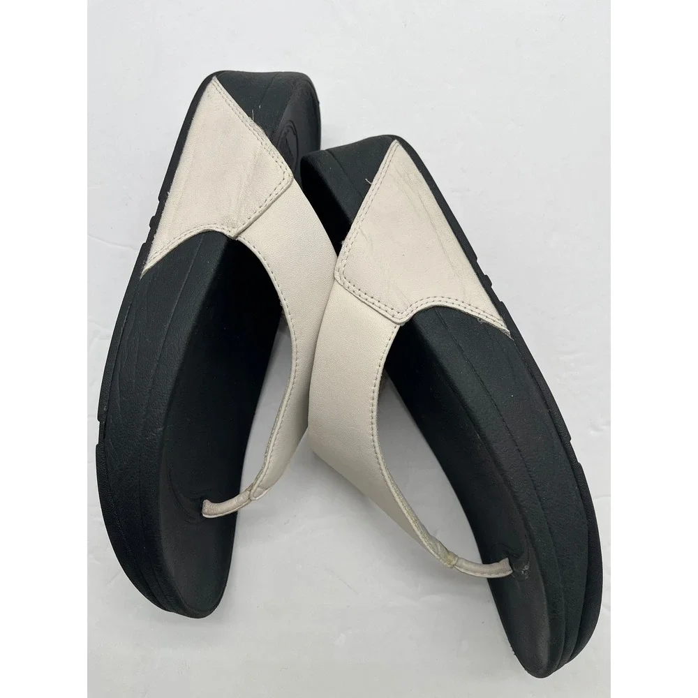 FitFlop Leather Thong Platform Sandals White Womens 8 Comfort Support 8 - Picture 1 of 9